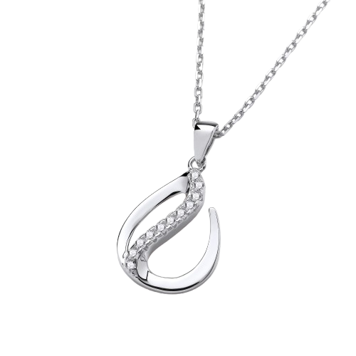 Flat Teardrop Silver Pendant with Chain