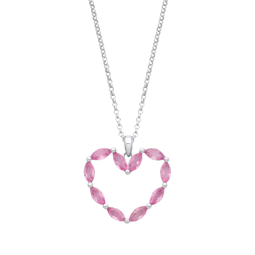 Pink Heart Silver Drop Necklace