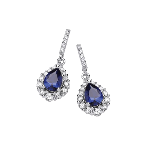 Blue Teardrop CZ Silver Earrings