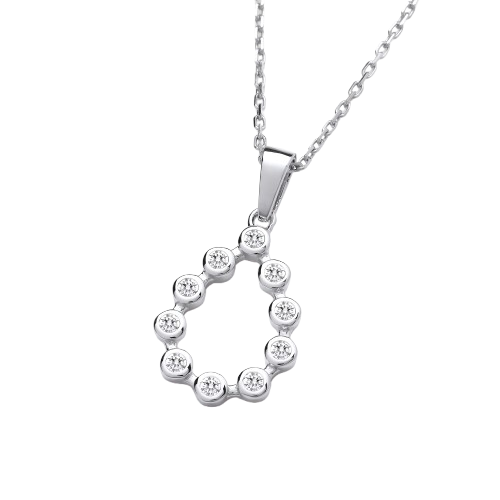 Silver Rubover Teardrop CZ Pendant with Chain