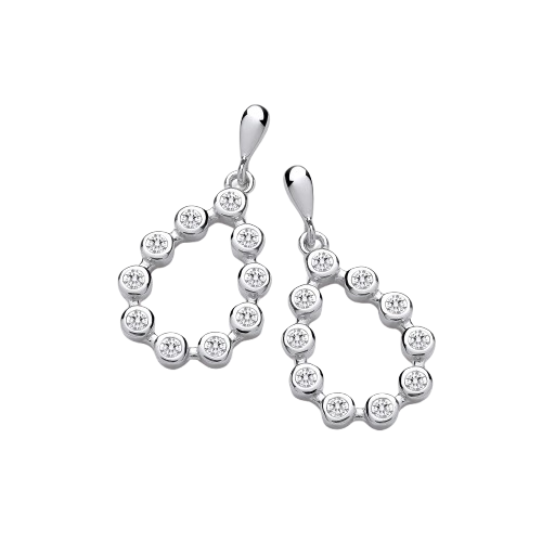 Silver Rubover Teardrop CZ Earrings