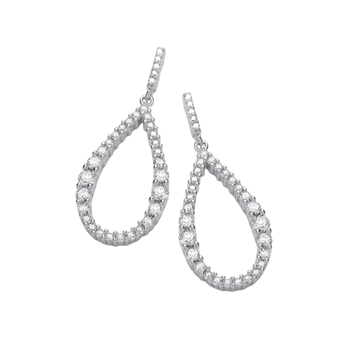 Silver Teardrop CZ Long Earrings
