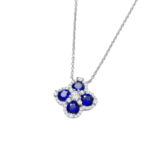 Blue Four Leaf Clover Silver Necklace