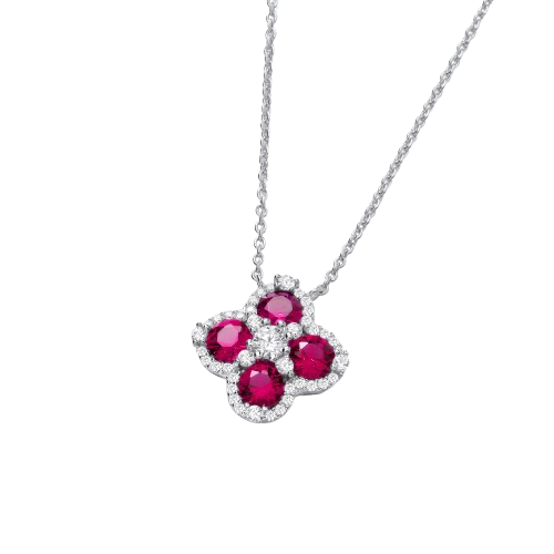 Red Four Leaf Clover Silver Necklace