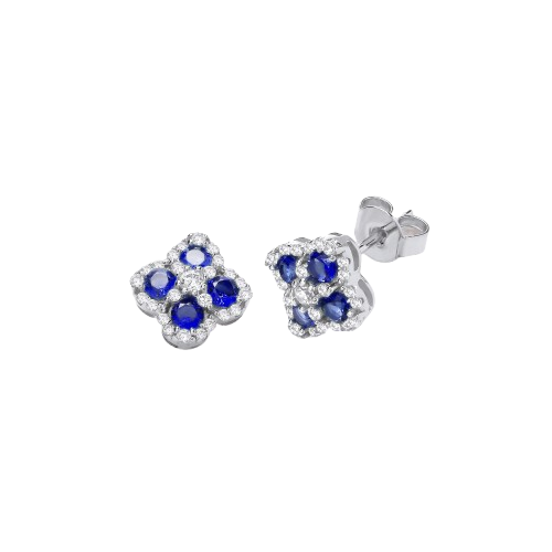 Blue Four Leaf Clover Cz Stud Earrings