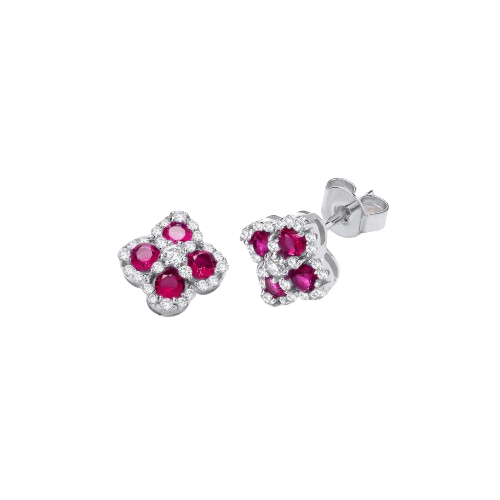 Red Four Leaf Clover Cz Stud Earrings
