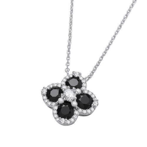 Black Four Leaf Clover Silver Necklace