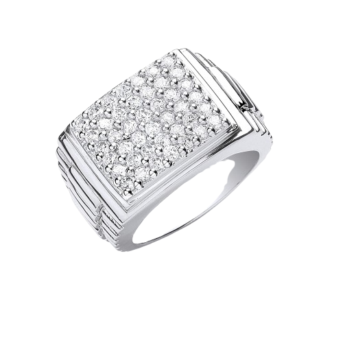 Silver Gents Square Top Cz Ring