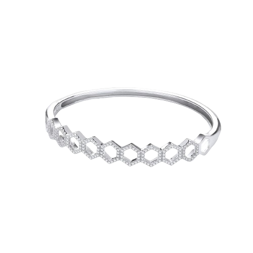 Honeycomb Style Cz Silver Bangle